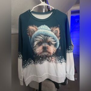 Teal and White Dog Print Sweatshirt